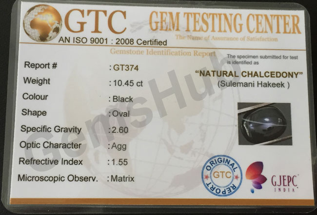 Natural Certified Sulemani Black Hakik Stone, 10.4